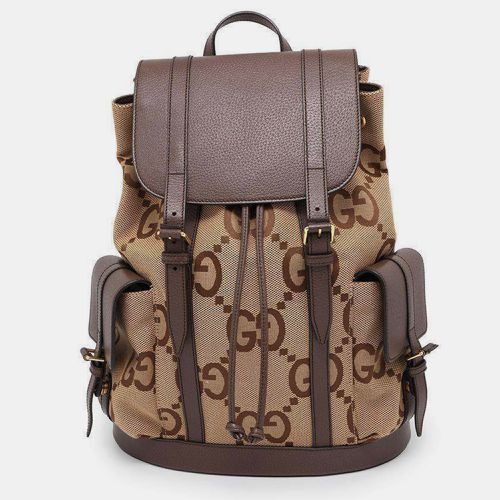 Brown/ Canvas Leather Jumbo GG Backpack - Gucci - Modalova