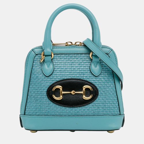 Gucci Blue Mini Raffia Horsebit 1955 Top Handle Bag - Gucci - Modalova