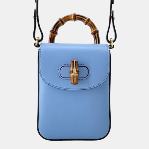 Gucci Light Blue Leather Bamboo Backpack - Gucci - Modalova