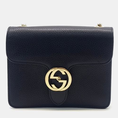 Gucci Black Leather Interlocking GG Crossbody Bag - Gucci - Modalova