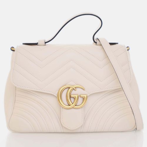 Gucci Cream Leather Small GG Marmont Top Handle Bag - Gucci - Modalova