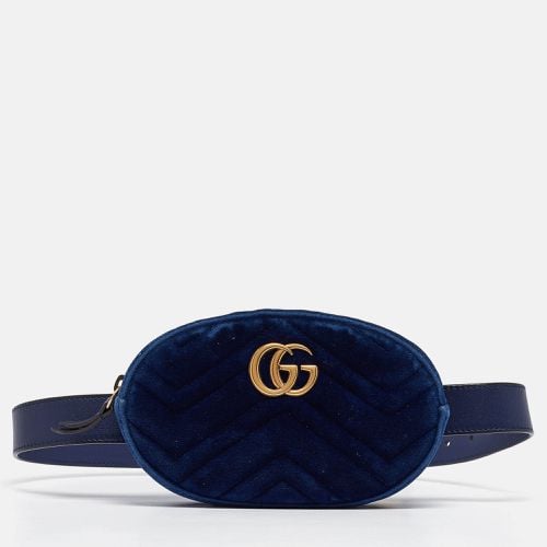 Gucci Navy Blue Matelassé Velvet GG Marmont Belt Bag - Gucci - Modalova