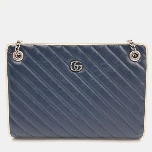 Gucci Blue Diagonal Quilted Leather Medium GG Marmont Accordion Shoulder Bag - Gucci - Modalova