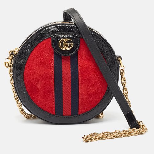 Gucci Black/Red Leather and Suede Mini Ophidia Round Shoulder Bag - Gucci - Modalova