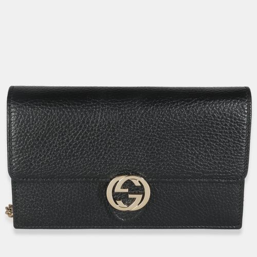 Gucci Black Leather Interlocking G Chain Wallet on Chain Bag - Gucci - Modalova