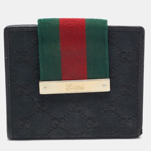 Gucci Black GG Canvas and Leather Web Flap French Wallet - Gucci - Modalova