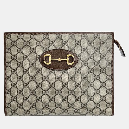 Gucci Beige PVC Leather Horsebit Clutch - Gucci - Modalova