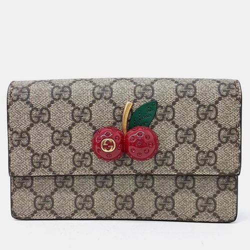 Gucci Beige GG Coated Canvas Mini Cherries Wallet on Chain - Gucci - Modalova