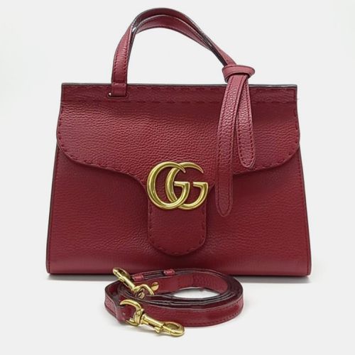 Gucci Vulcanic Red Calfskin Mini GG Marmont Top Handle Bag - Gucci - Modalova