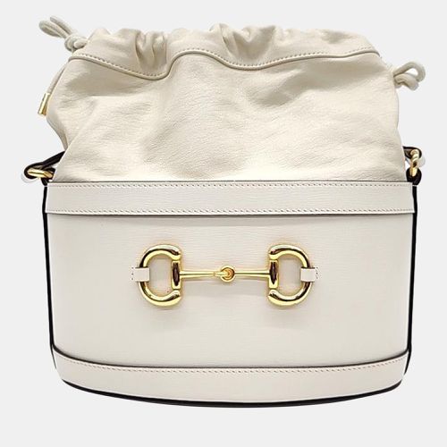 White Leather 1955 Horsebit Drawstring Bucket Bag - Gucci - Modalova