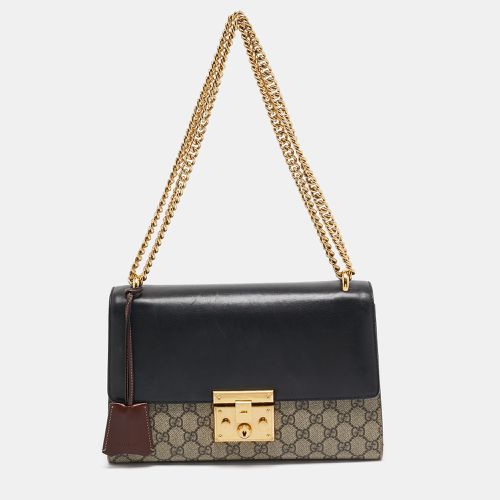 Gucci Beige/Black GG Supreme Canvas and Leather Medium Padlock Shoulder Bag - Gucci - Modalova