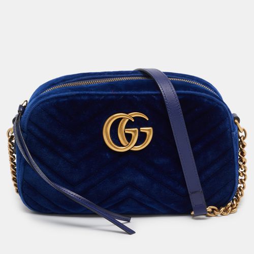 Gucci Blue Matelassé Velvet Leather Small GG Marmont Camera Bag - Gucci - Modalova