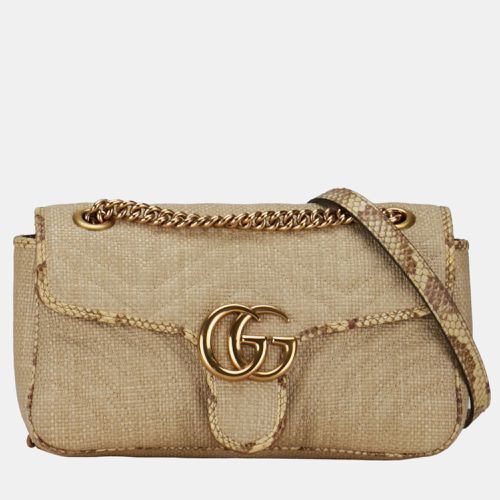 Gucci Beige Matelasse Raffia with Snakeskin Small GG Marmont Flap Bag - Gucci - Modalova