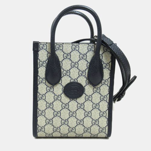 Gucci Blue/Beige Leather Interlocking GG Mini Tote Bag - Gucci - Modalova