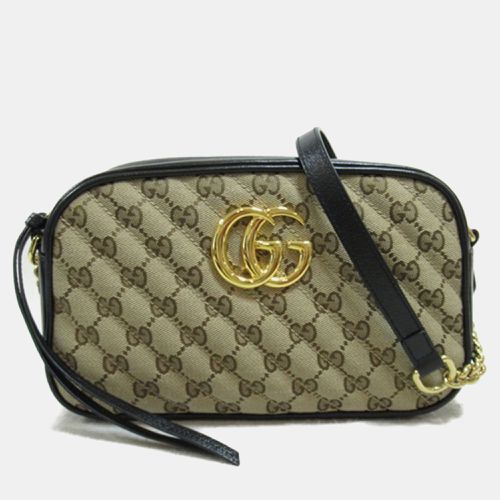 Gucci Beige/Black Diagonal Quilted GG Canvas Small GG Marmont Shoulder Bag - Gucci - Modalova