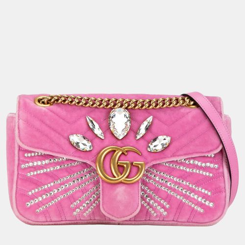 Gucci Pink Velvet Crystal-Embellished Small GG Marmont Matelasse Crossbody Bag - Gucci - Modalova