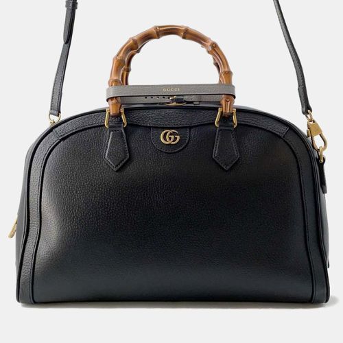 Gucci Black/Dusty Grey Textured Dollar Calfskin Web Large Diana Duffle Bag - Gucci - Modalova