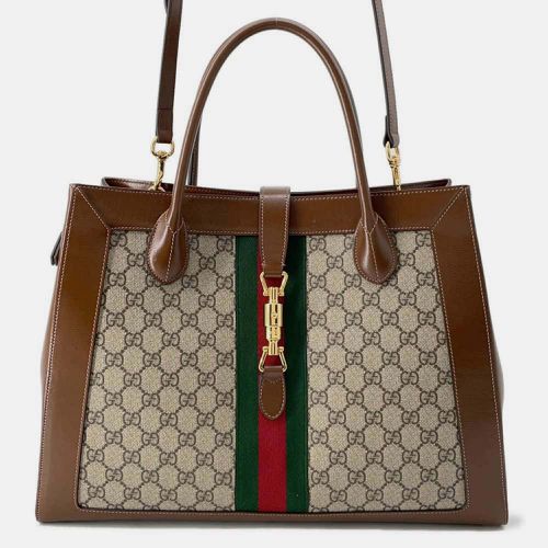 Gucci Brown/Beige GG Supreme Canvas and Leather Medium Web Jackie 1961 Tote Bag - Gucci - Modalova