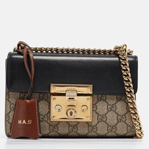 Gucci Black/Beige GG Supreme Canvas and Leather Small Padlock Shoulder Bag - Gucci - Modalova