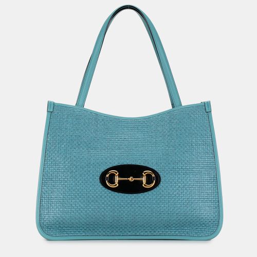 Gucci Blue Raffia Horsebit 1955 Tote Bag - Gucci - Modalova