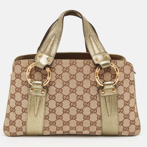 Gucci Metallic/Beige GG Canvas and Leather Bamboo Ring Satchel - Gucci - Modalova