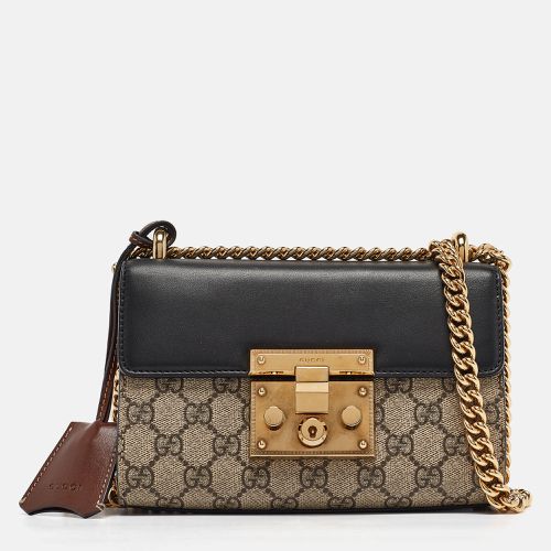 Gucci Black/Beige GG Supreme Canvas and Leather Small Padlock Shoulder Bag - Gucci - Modalova