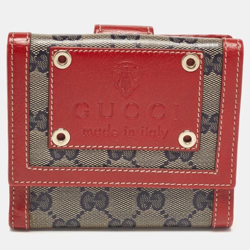 Gucci Red/Blue GG Supreme Crystals Canvas and Leather Logo Flap Compact Wallet - Gucci - Modalova