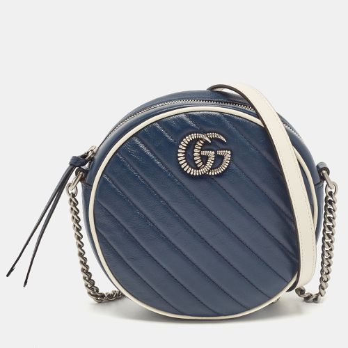 Gucci Navy Blue/White Diagonal Quilt Leather GG Marmont Torchon Round Shoulder Bag - Gucci - Modalova