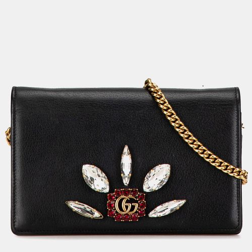 Gucci Black Leather GG Marmont Embellished Wallet On Chain - Gucci - Modalova