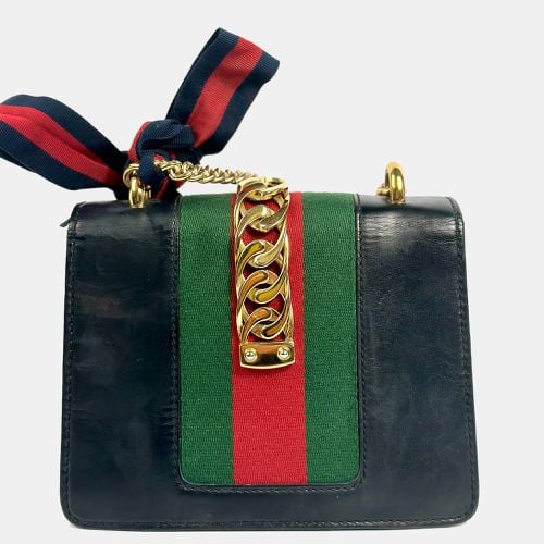 Gucci Navy Leather Sylvie Flap Chain Bag - Gucci - Modalova