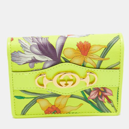 Gucci Neon Yellow Floral Print Canvas and Leather Zumi Card Holder - Gucci - Modalova