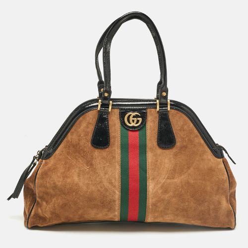 Gucci Brown/Black Patent Leather and Suede Rebelle Satchel - Gucci - Modalova