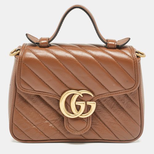 Gucci Brown Matelassé Leather Mini GG Marmont Top Handle Bag - Gucci - Modalova