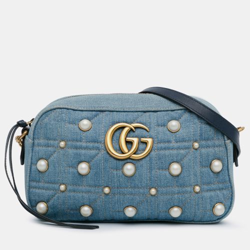 Gucci Small GG Marmont Pearl Studded Denim Crossbody Bag - Gucci - Modalova