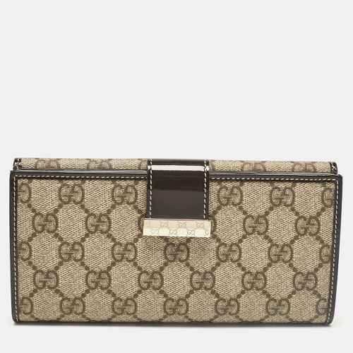 Gucci Brown/Beige GG Supreme Canvas and Patent Leather Metal Flap Continental Wallet - Gucci - Modalova