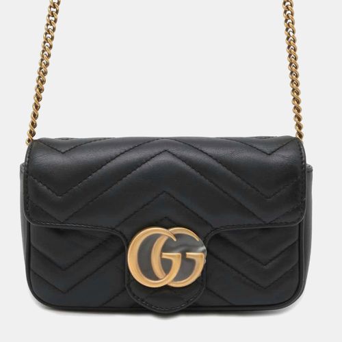 Gucci Black Leather Super Mini GG Marmont Shoulder Bag - Gucci - Modalova