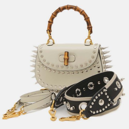 Off- Leather Small Studded Bamboo 1947 Top Handle Bag - Gucci - Modalova