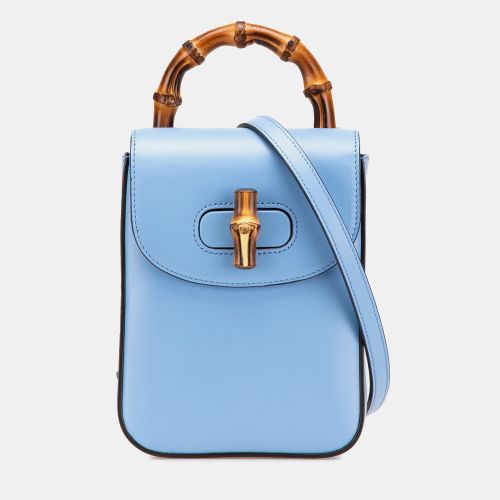 Gucci Blue Mini Calfskin Bamboo Top Handle Bag - Gucci - Modalova