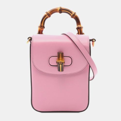 Gucci Pink Mini Calfskin Bamboo Top Handle Bag - Gucci - Modalova