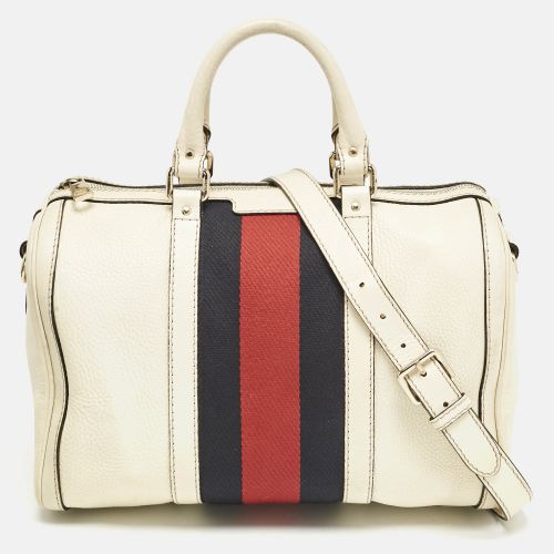 Gucci White Leather Vintage Web Medium Boston Bag - Gucci - Modalova