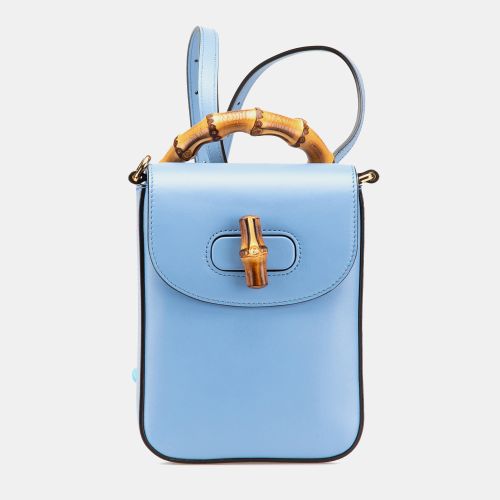 Gucci Blue Mini Calfskin Bamboo Top Handle Bag - Gucci - Modalova
