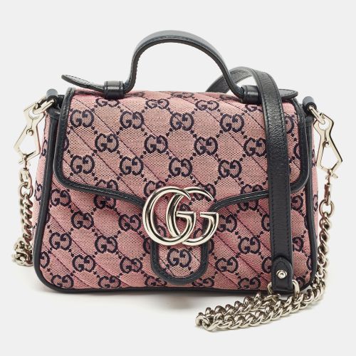 Gucci Pink/Navy Blue Diagonal Matelassé GG Canvas Mini GG Marmont Top Handle Bag - Gucci - Modalova