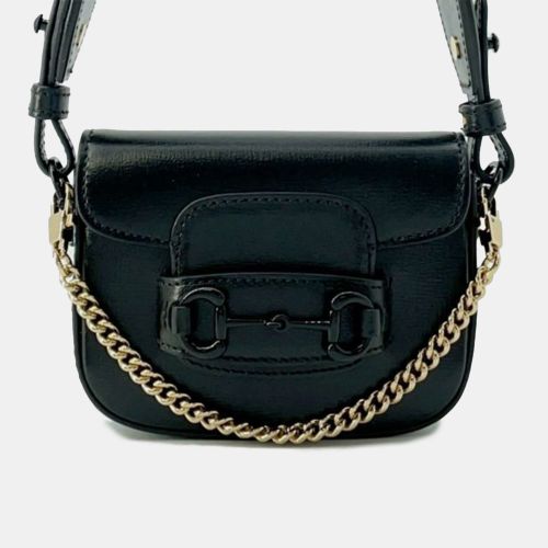 Gucci Black Mini Leather Horsebit 1955 Web Satchel - Gucci - Modalova