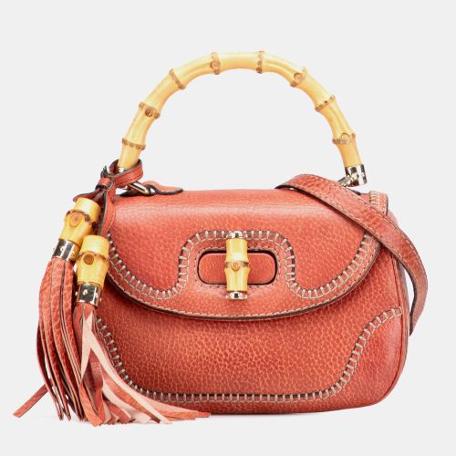 Gucci Red Small Leather New Bamboo Satchel - Gucci - Modalova