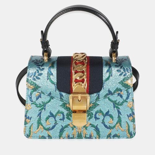 Gucci Blue Iridescent Embroidered Brocade Mini Sylvie Top Handle Bag - Gucci - Modalova