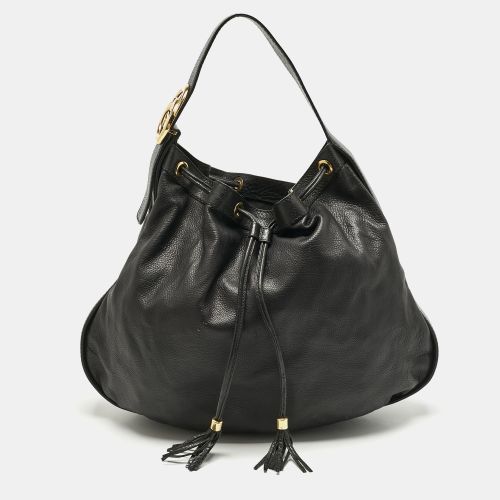 Gucci Black Leather Interlocking Icon Drawstring Hobo - Gucci - Modalova