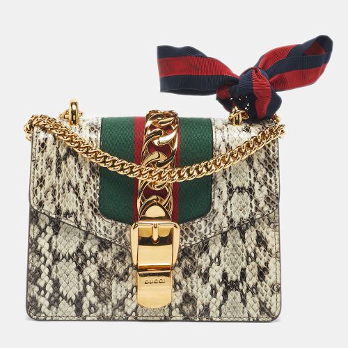 Gucci Black/White Watersnake Leather Mini Web Chain Sylvie Shoulder Bag - Gucci - Modalova
