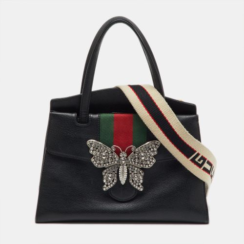 Gucci Black Leather Medium Web Butterfly Embellished Medium Linea Totem Tote - Gucci - Modalova