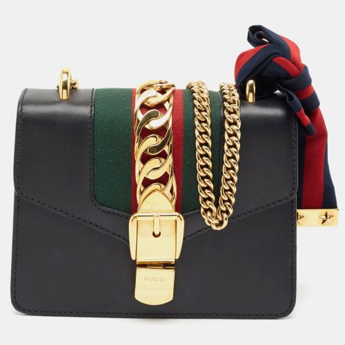 Gucci Black Leather Mini Web Chain Sylvie Shoulder Bag - Gucci - Modalova