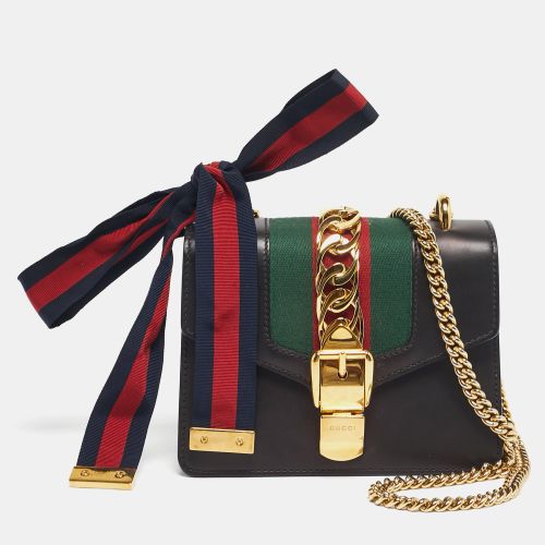 Gucci Black Leather Mini Web Chain Sylvie Shoulder Bag - Gucci - Modalova